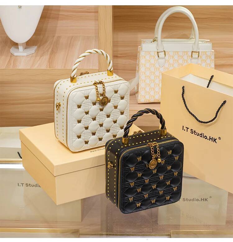 Women's Handbag 2024 New Brand Handbag, Leather Bucket Bag, High-End Designer, One Shoulder Crossbody Box, Small Square Bag
