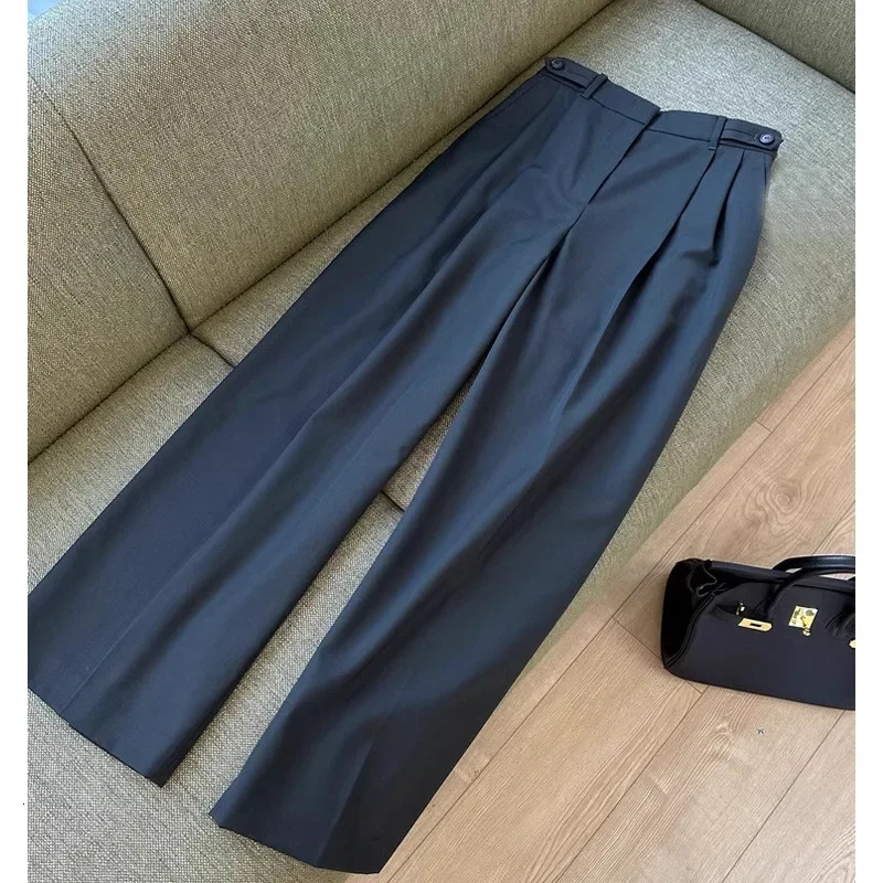 High Waist Straight Leg Italian Spun Wool Wide Suit Pants for Women Slimming Effect Eye Closed Recommendation 250808
