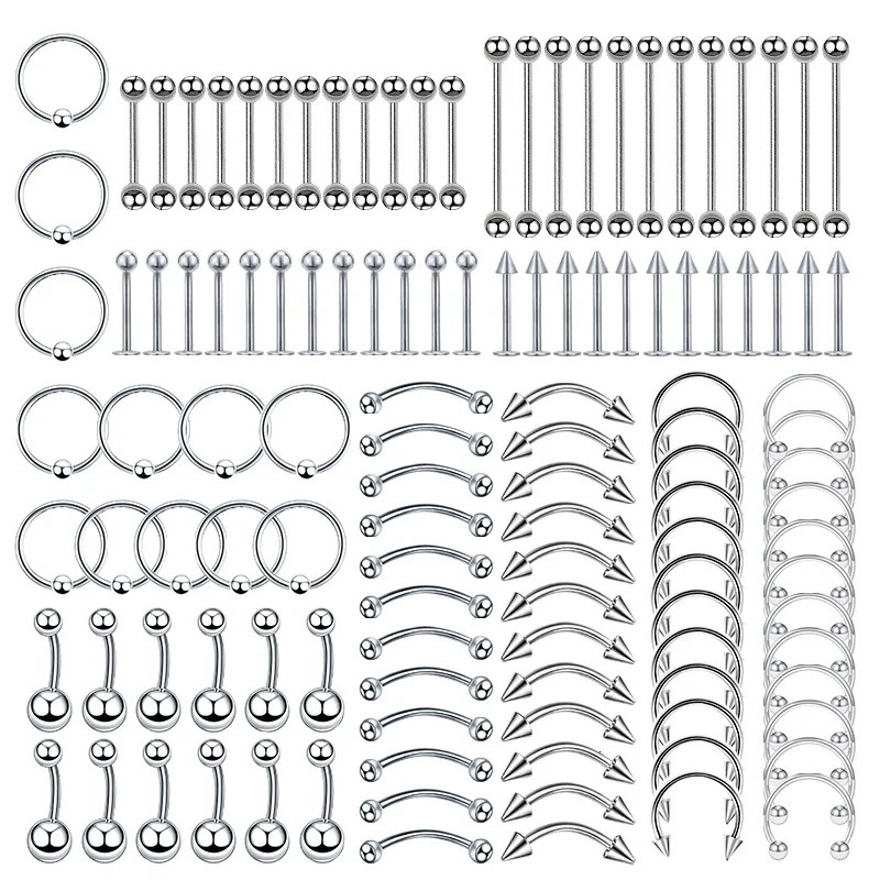 60/120/150PC Steel Lot Bulk Nose Ring Body Piercing Jewelry Tongue Bar Lot Eyebrow Labret Piercing Set Horseshoe Ring 250807