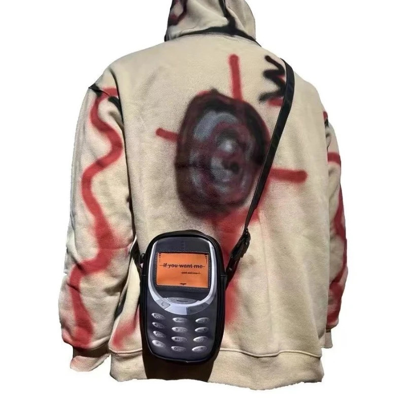 Personality Vintage Telephone Bags Y2k Aesthetic Streetwear Women Students Schoolbags High-capacity Funny Ins Backpacks Men 250809