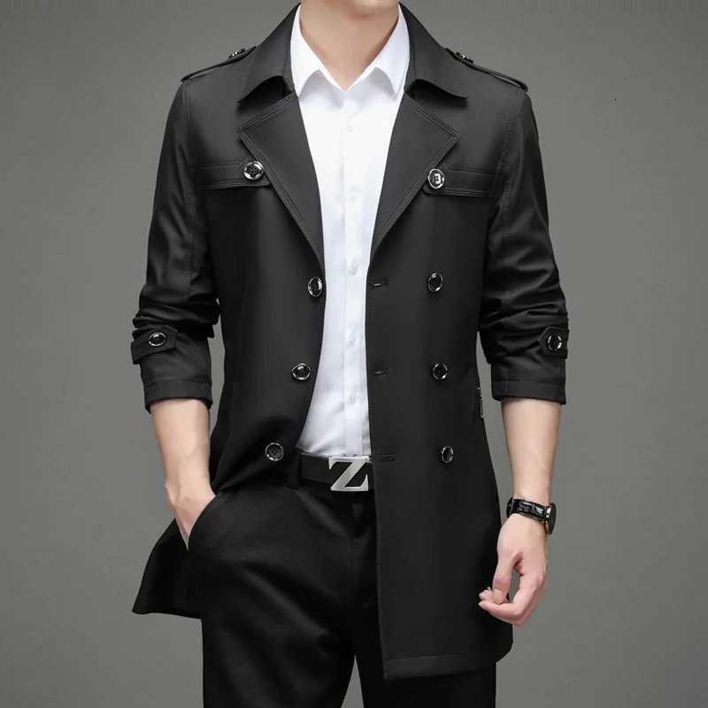 Mens Double Breasted Windbreaker Jacket Stylish Fall Trench Wind Coat Trendy Fit Long Sleeve Casual Jacket W250815