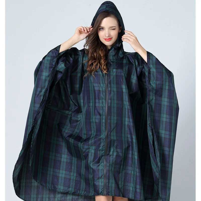 Mens and womens fashion poncho raincoat Green check poncho large size poncho mountaineering poncho waterproof raincoat Y250814