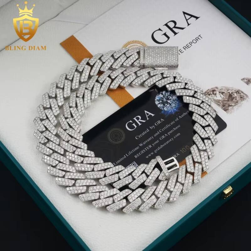 Factory Price Wholesale 16MM Moissanite Cuban Chain Pass Diamond Tester 925 Silver Cuban Link Necklace