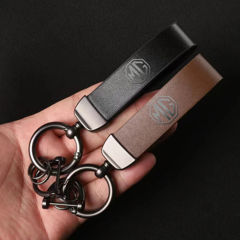 Leather Carbon Fiber Car Rings Keychain Zinc Alloy Keyrings For MG with car accessories 250811