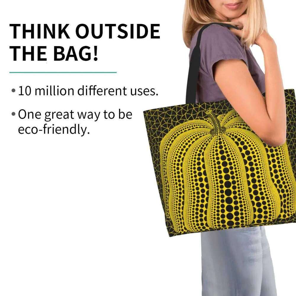 Funny Yayoi Kusama Puin Shopping Tote Bags Reusable Abstract Painting Canvas Grocery Shopper Shoulder Bag