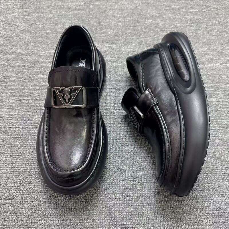 Men's Spring New Trendy Shoes, Genuine Loafers, Air Cushioned Thick Sole, Height Increasing Sports, Business And Casual