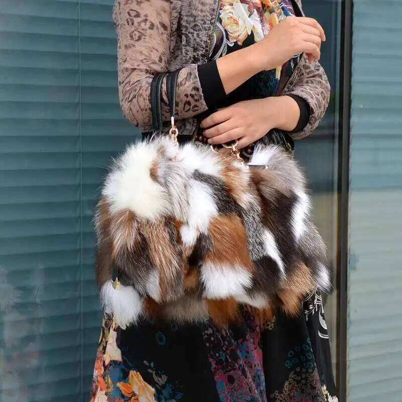 Designer bag 52 Real Fur HandBags For Women Fashion Colorful Natural Fox female Message Single ShoulderBags Evening Party Bag