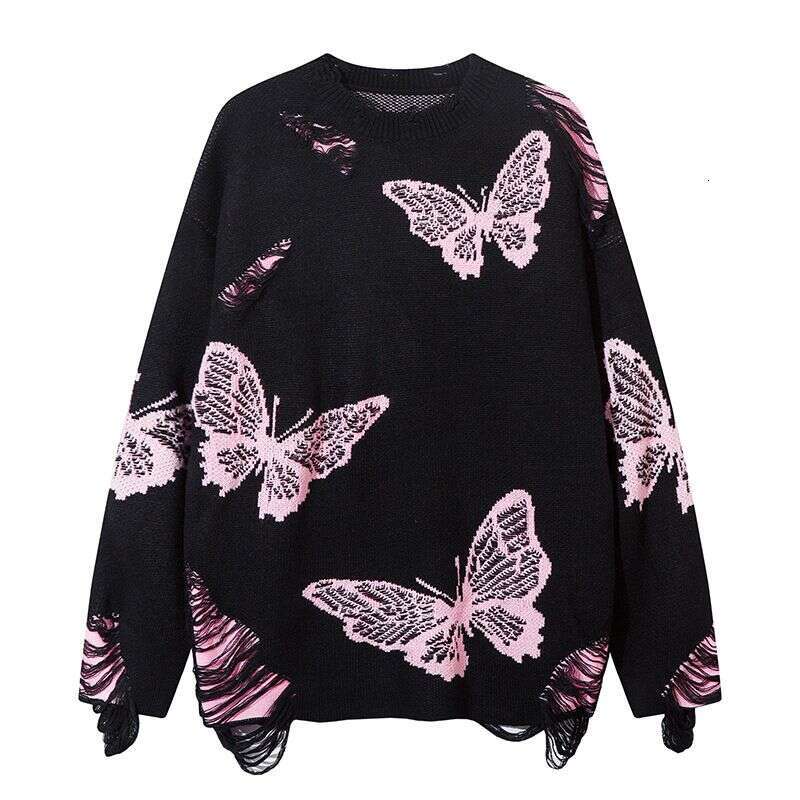 Men's Clothing Trendy Tie Dye Wasteland Style Butterfly Shape Hole Round Neck Men And Women Loose Casual Couple Sweater