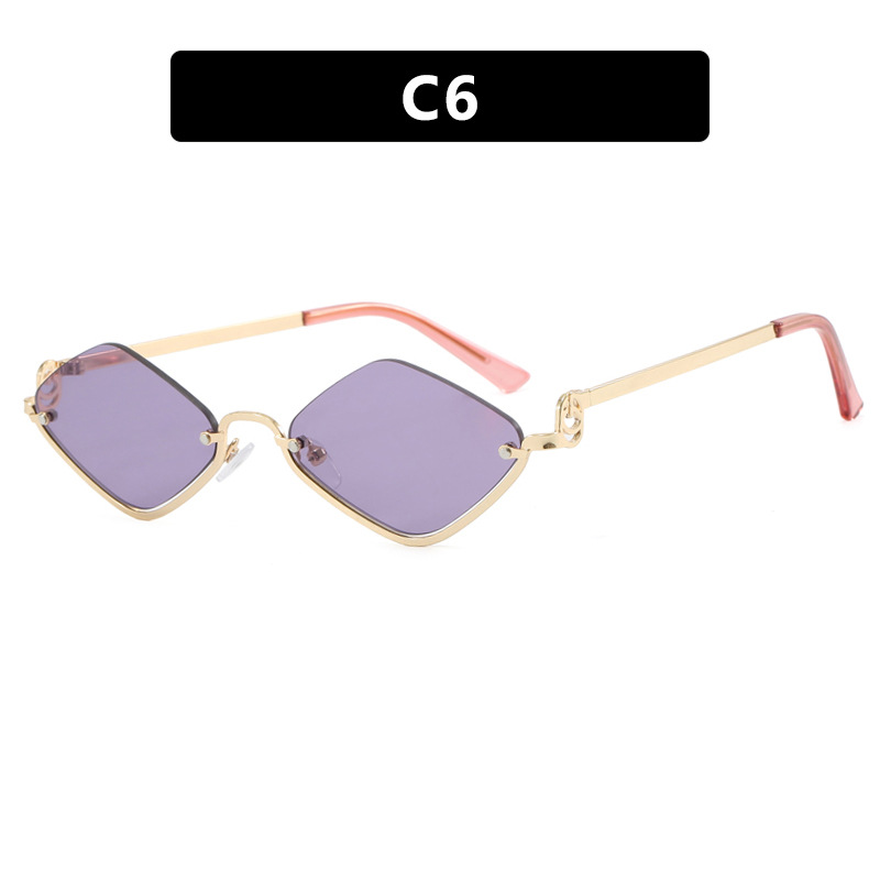 2025 New Arrival Unisex Semi Rimless Diamond Shaped Small Frame Metal Sunglasses Trendy European American Simple Stylish UV Protective Sunwear