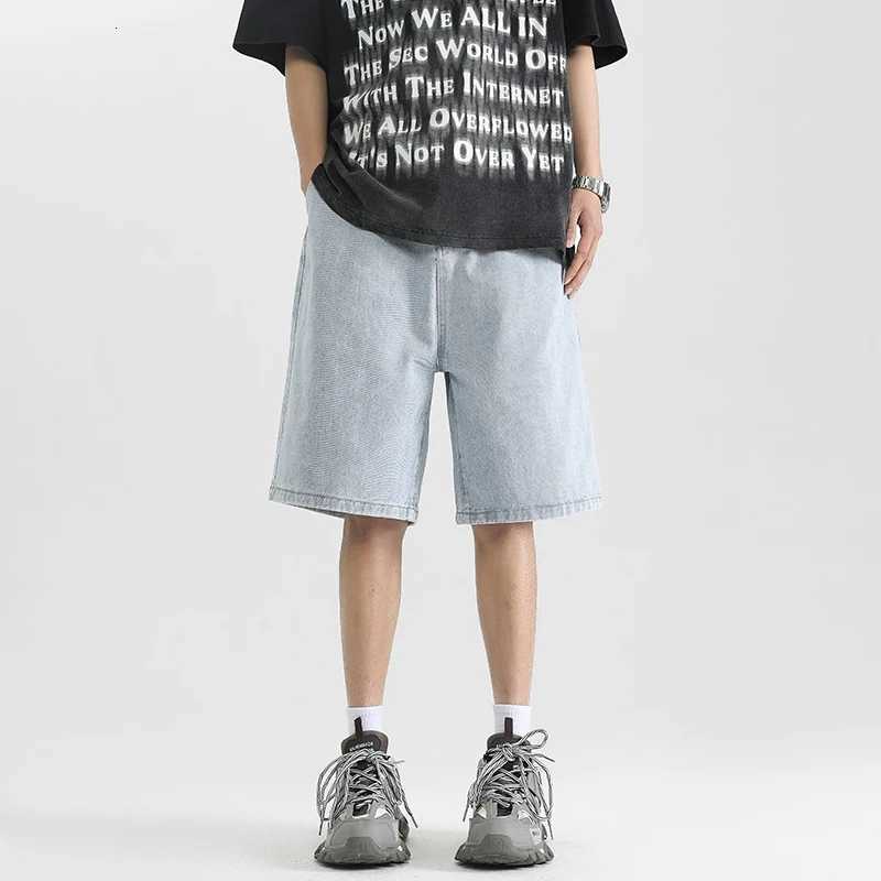 Denim shorts mens 2025 summer new slim fit fashion brand large shorts American high street retro loose washed vintage denim sho Y250814