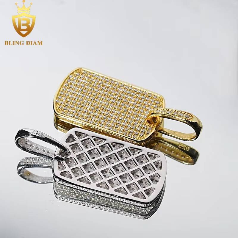Wholesale Price Small Dog Rectangle Pendants Hip Hop Fine Jewelry Moissanite Iced Out 925 Silver Charm Pendant