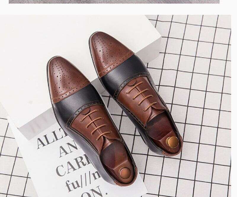 Large Size 2025 New Leather Brogue Color Block Carved Versatile British Business Formal Men's Shoes