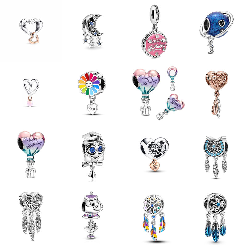 Silver S925 Designer Charm Love Hot Air Balloon Flower Pendant Moon Dreamcatcher Pendant Owl Elephant DIY Bracelet Jewelry Free Shipping Birthday Gift