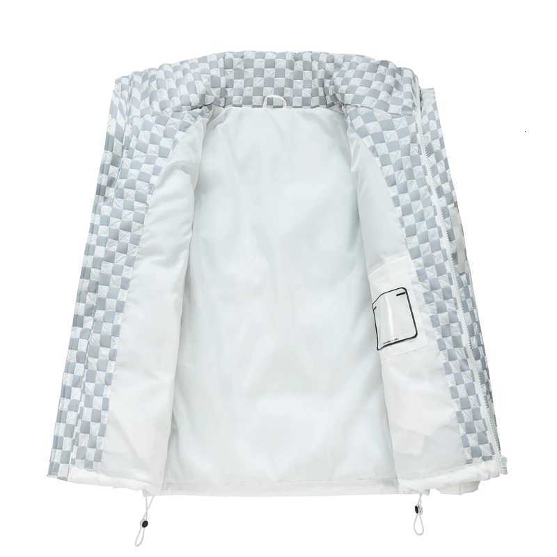 Mens Cotton-Padded Winter Thickened Warm Checked Stand-Up Collar Jacket Fashionable Windproof Loose Parka Coat W250815