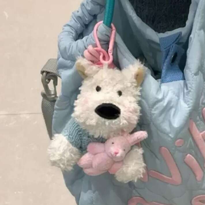 New West Highland Terrier Scribbled Puppy Snow White Scarf Keychain Cartoon Plush Doll Bag Pendant