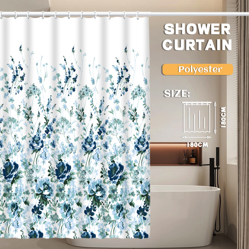 YL-37011 Manufacturer Spot Digital Printed Fabric Shower Curtain Waterproof Thickened Bathroom Partition Curtain with Hook
