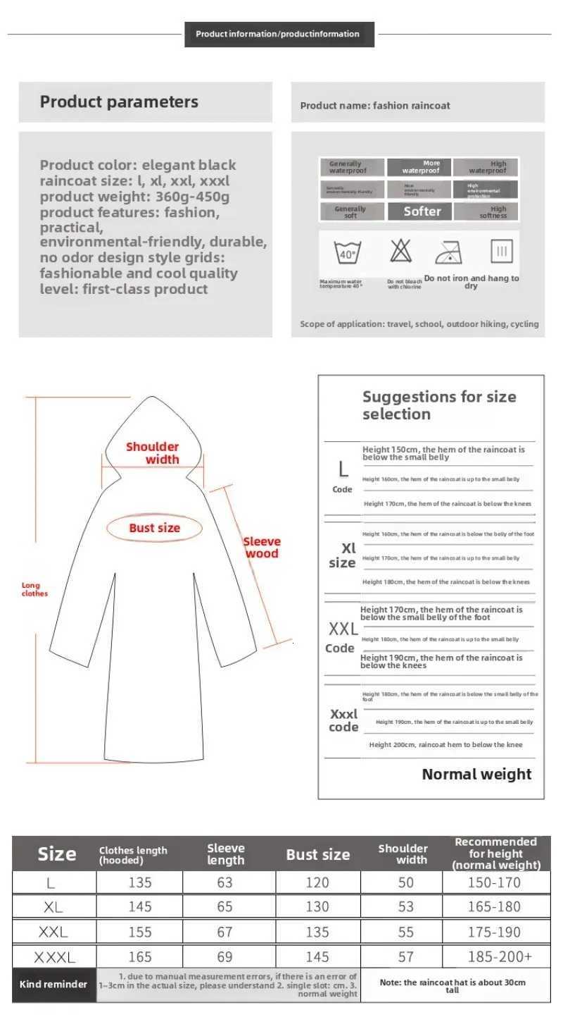 Fashion Classic Trendy Raincoat Internet Celebrity Outdoor Adult Hiking To Work School Raincoat Long Rain Coat Y250814