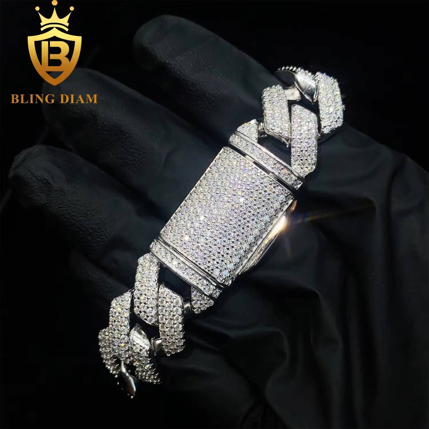 Wholesale Factory Direct 20mm Cuban Link Chain Bracelet Moissanite VVS Diamond 925 Silver Hip Hop Ice Out Chain