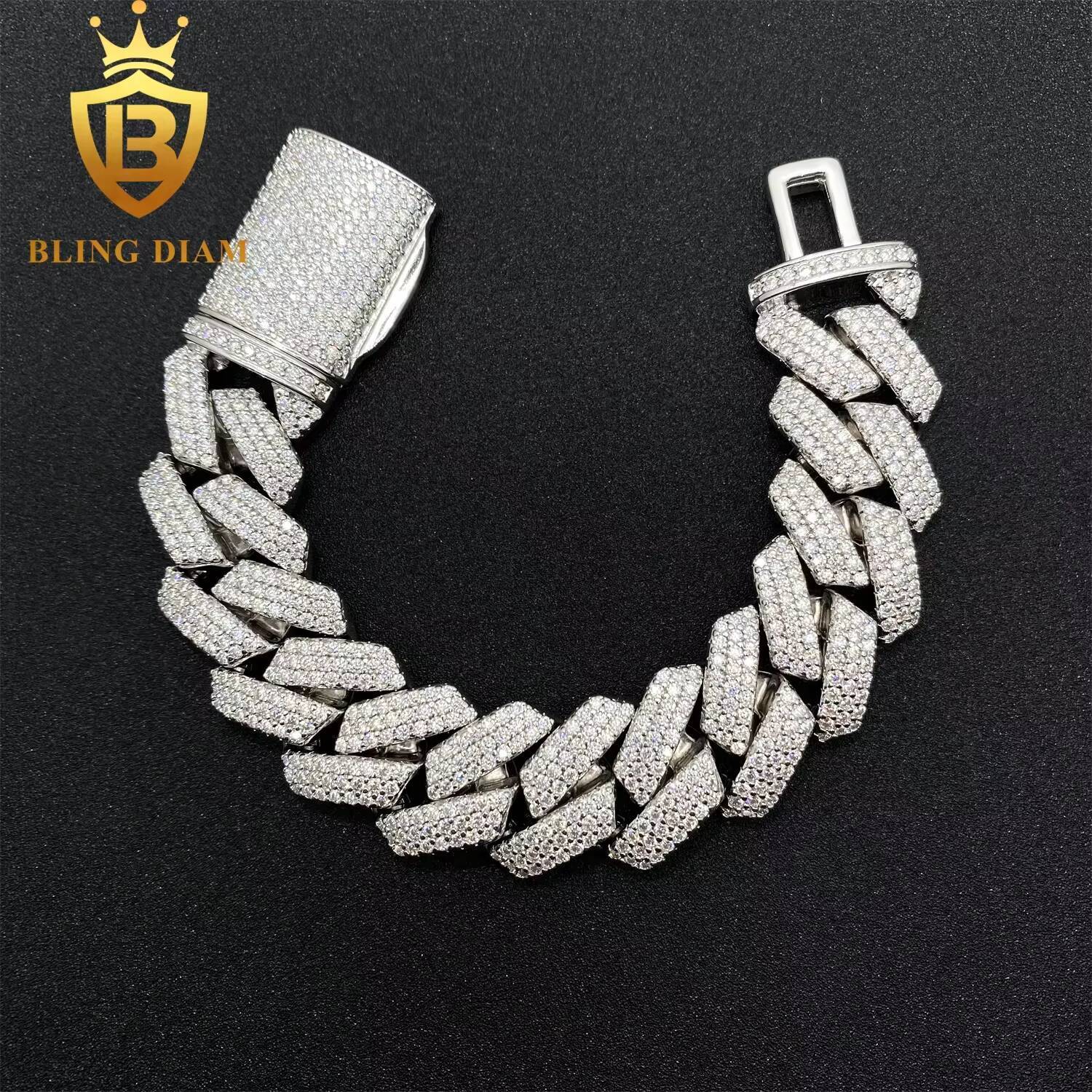 Wholesale Factory Direct 20mm Cuban Link Chain Bracelet Moissanite VVS Diamond 925 Silver Hip Hop Ice Out Chain