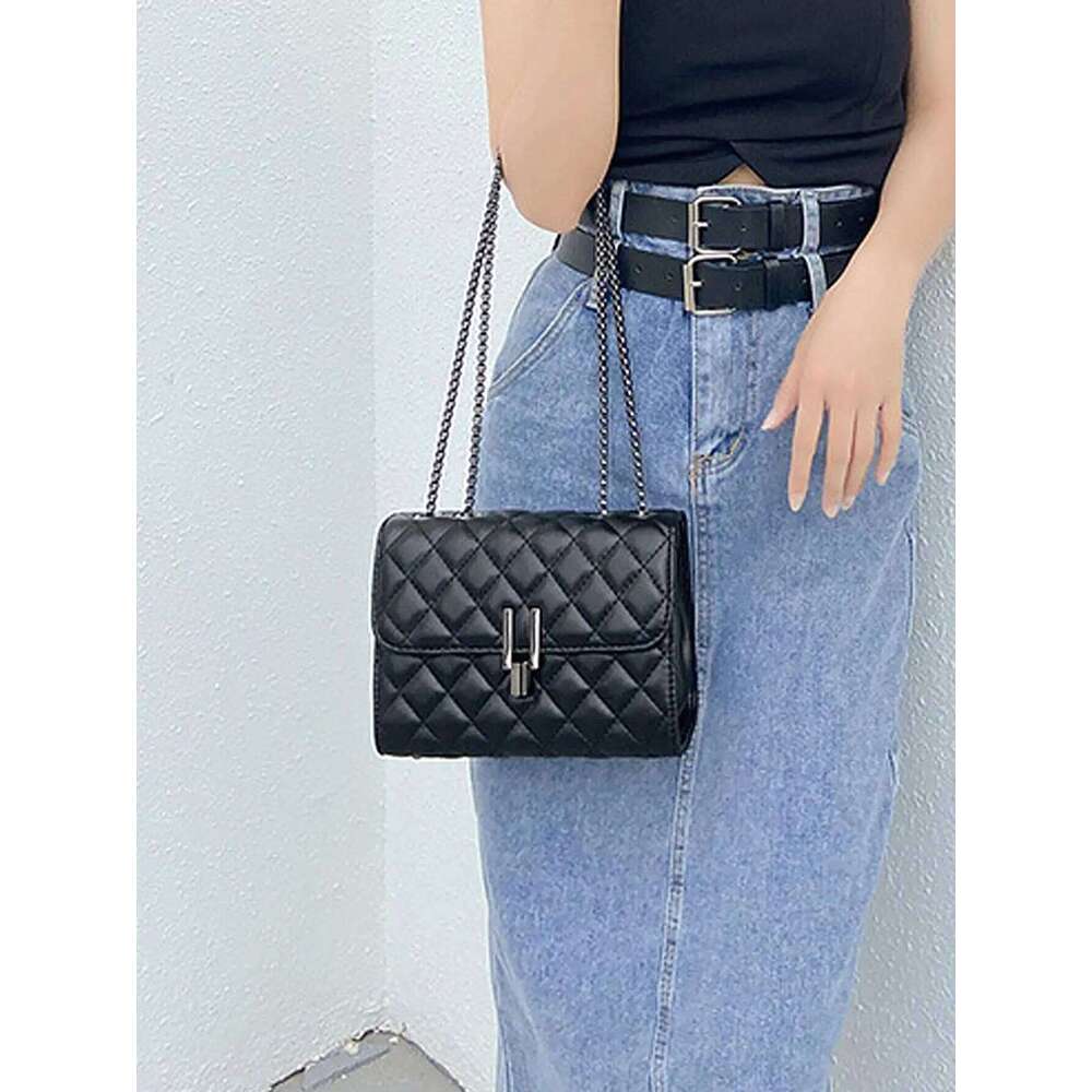 Fashion Lingge Square Women S Shoulder Quilted Detail Chain Full Bag Crossbody Bag Flip Wallet