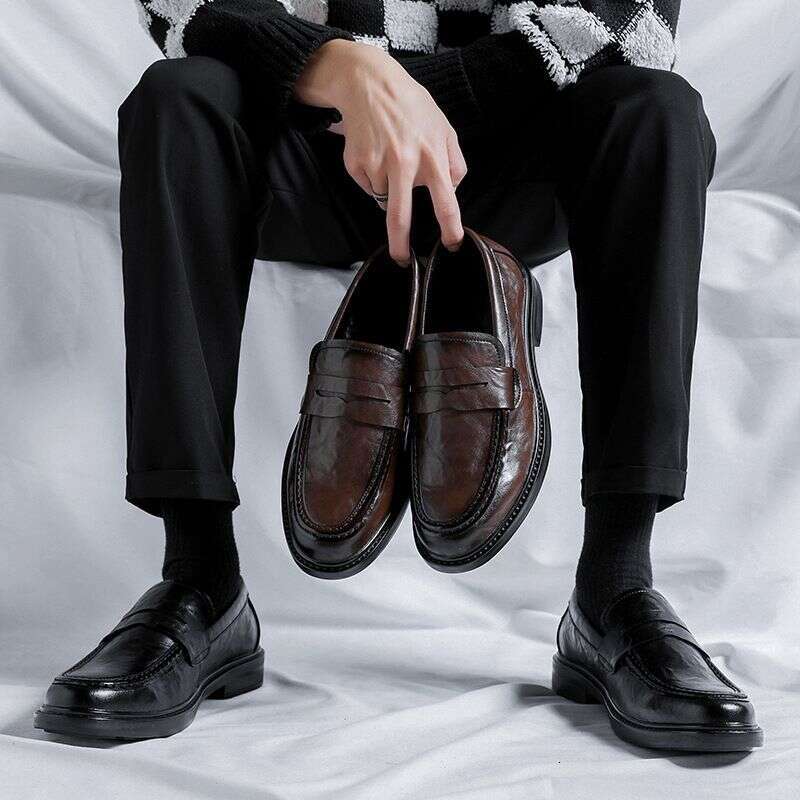 Leather Shoes, Genuine Leather, Business Attire, British Style, Men's Casual New Autumn And Winter, One Legged Loafers,