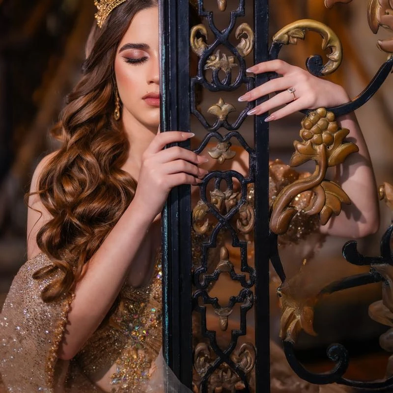 Champagne Shiny Princess Sweet 16 Drress Quinceanera Dresses Beading Crystal Sequin Party Birthday Vestido De 15 Anos Ball Gown