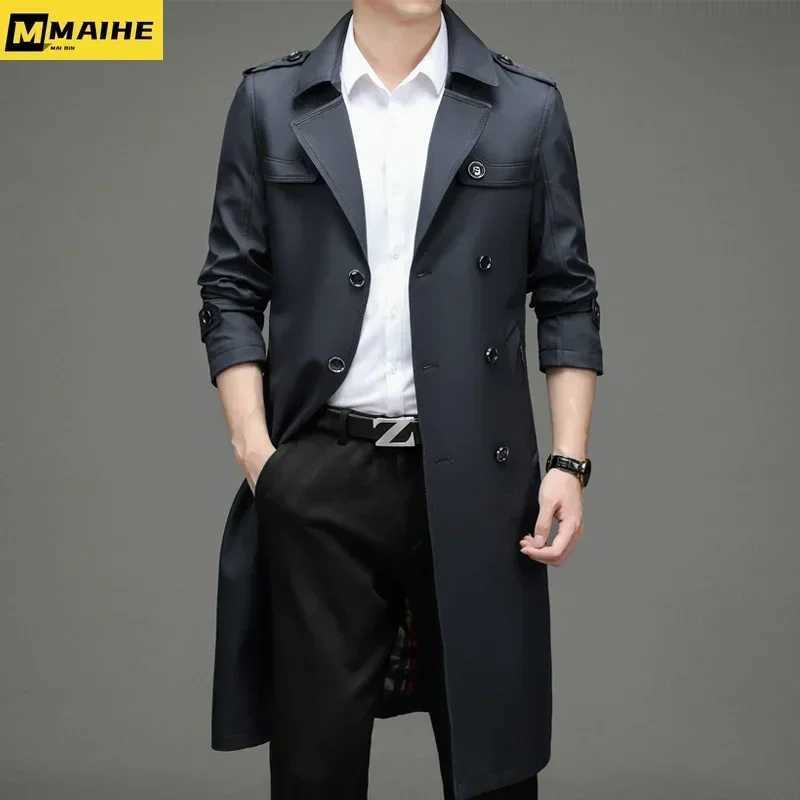 Luxurious Super Long Windbreaker Double-Breasted Trench Coat Mens Cotton Polyester Classic British Fashion Coat Brand Clothing W250815