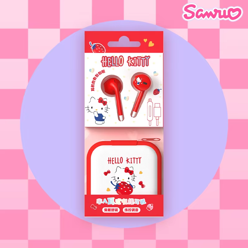 Sanrio Hello Kitty Wired Earbuds Semi-In-Ear Portable Earbuds Storage Case JS-0192 High-Definition Lossless Audio Quality Music Earbuds Type-C Interfa