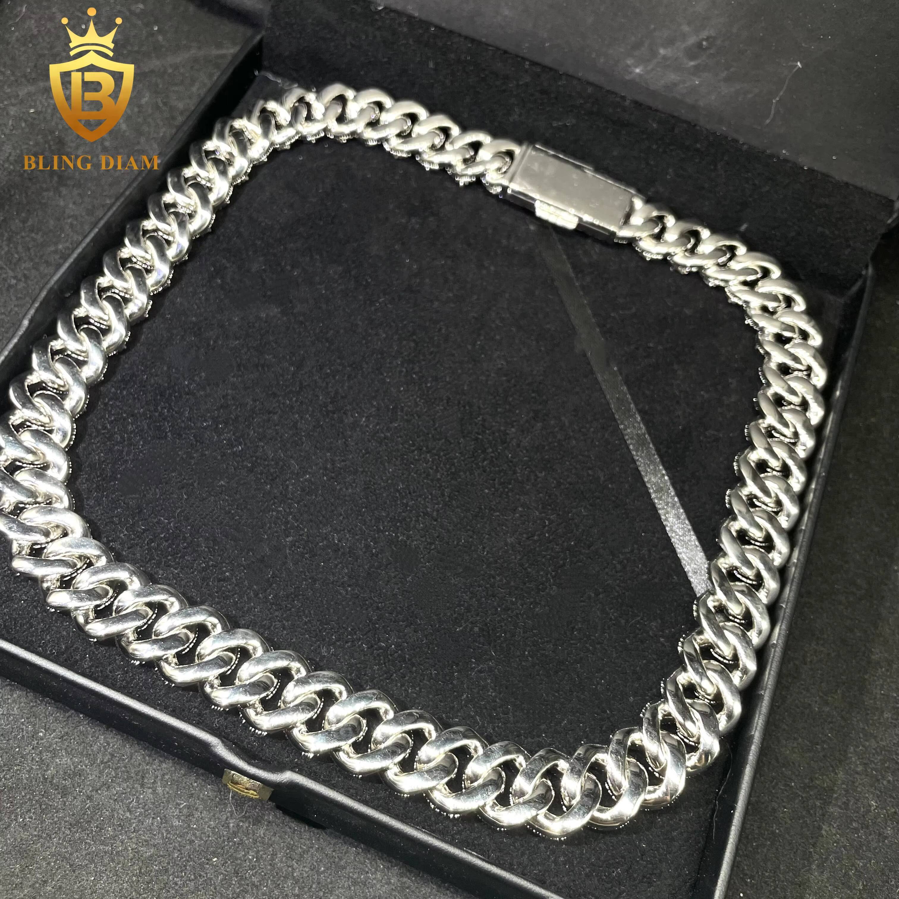 Fine Jewelry Hip Hop Style 18mm 925 Silver Plated Moissanite Iced Out Diamond Cuban Link Chain Necklace