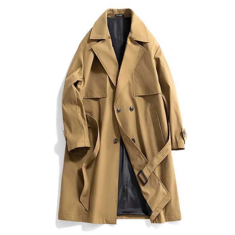 Mens Long Trench Coat Military Green Slim Fit Double Breasted Notched Lapel Jacket Windbreaker Spring Autumn Casual Outdoor Coat W250815