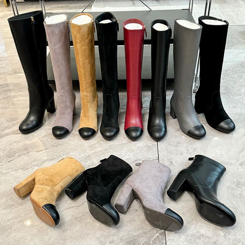 knee high boots heels designer boots woman high boot womens boots chunky heels knee boots knight boots mid calf boots suede cow leather cap toes fashion winter boots