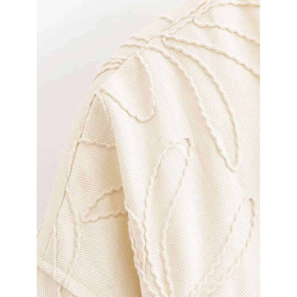 Designer Clothing 2025 Women's Cropped Jacket With Floral Embroidery And Puff Sleeves Zipper - Front Design For A Trendy Look