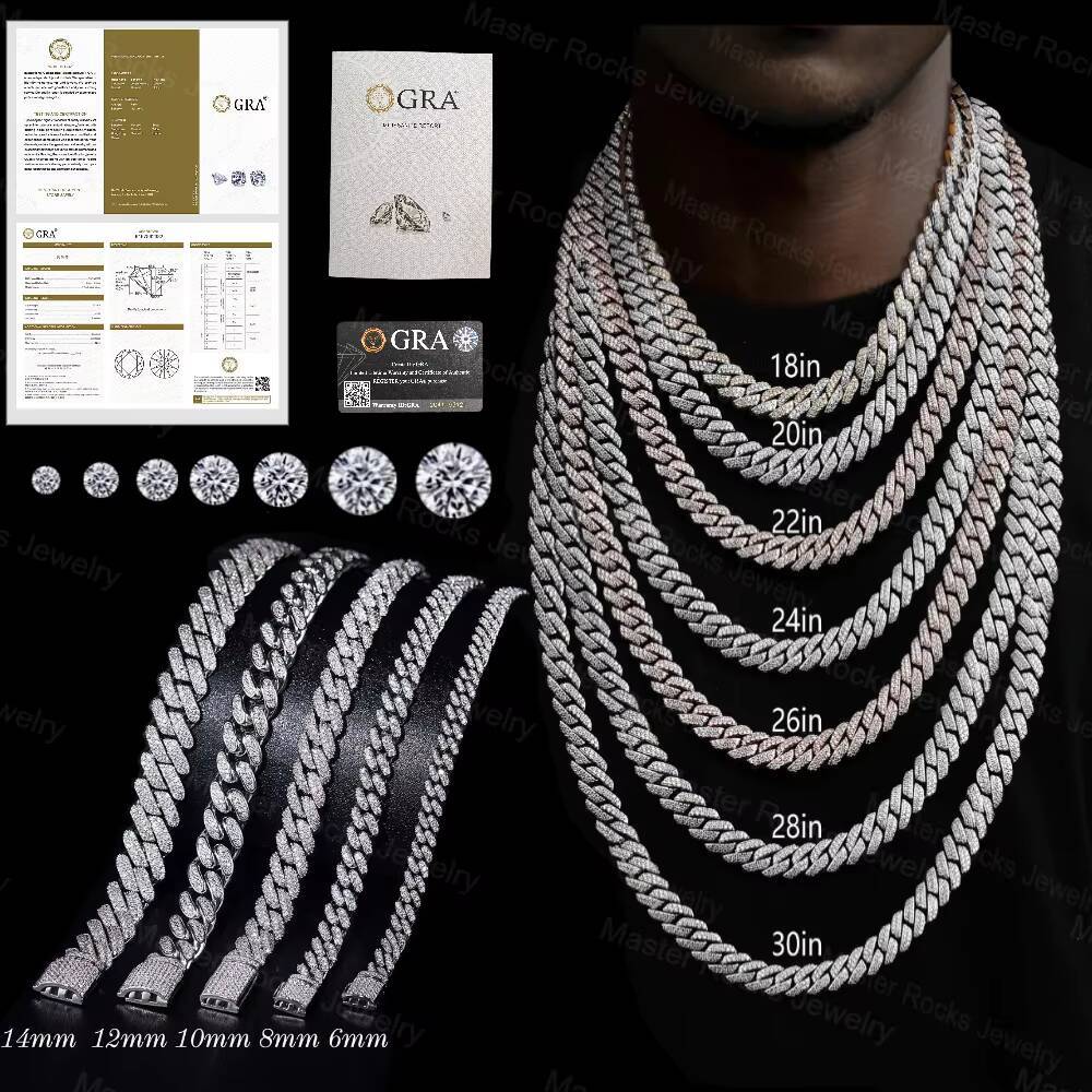 Hiphop 6mm 8mm 10mm Custom Cuban Chain 925 Sterling Silver Iced Out Vvs Moissanite Cuban Link Chain