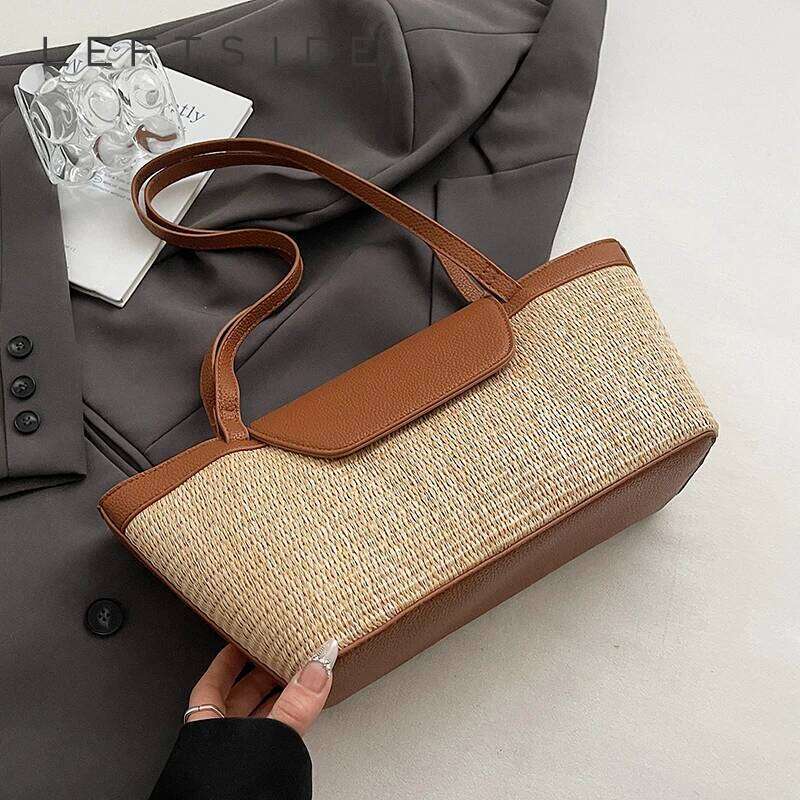 LEFTSIDE Weave Straw Shoulder for Women Summer Ladies New Tote Bag Females Beach Bags Lady Handbags and Purses