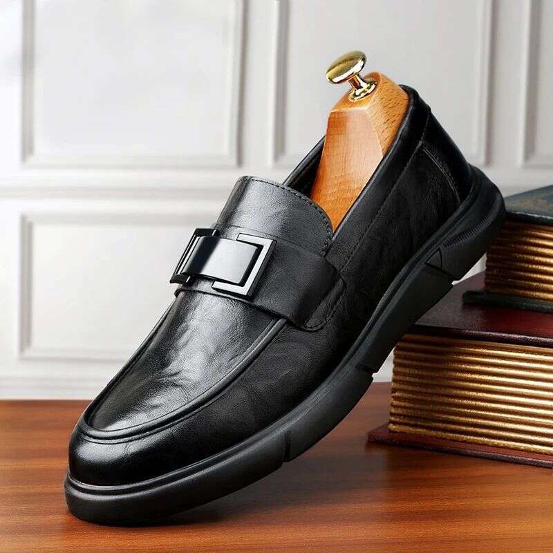 One Genuine Lazy Bean Foot Covers, Loafers, Versatile Brown Business Casual Leather Shoes, Men's Shoes