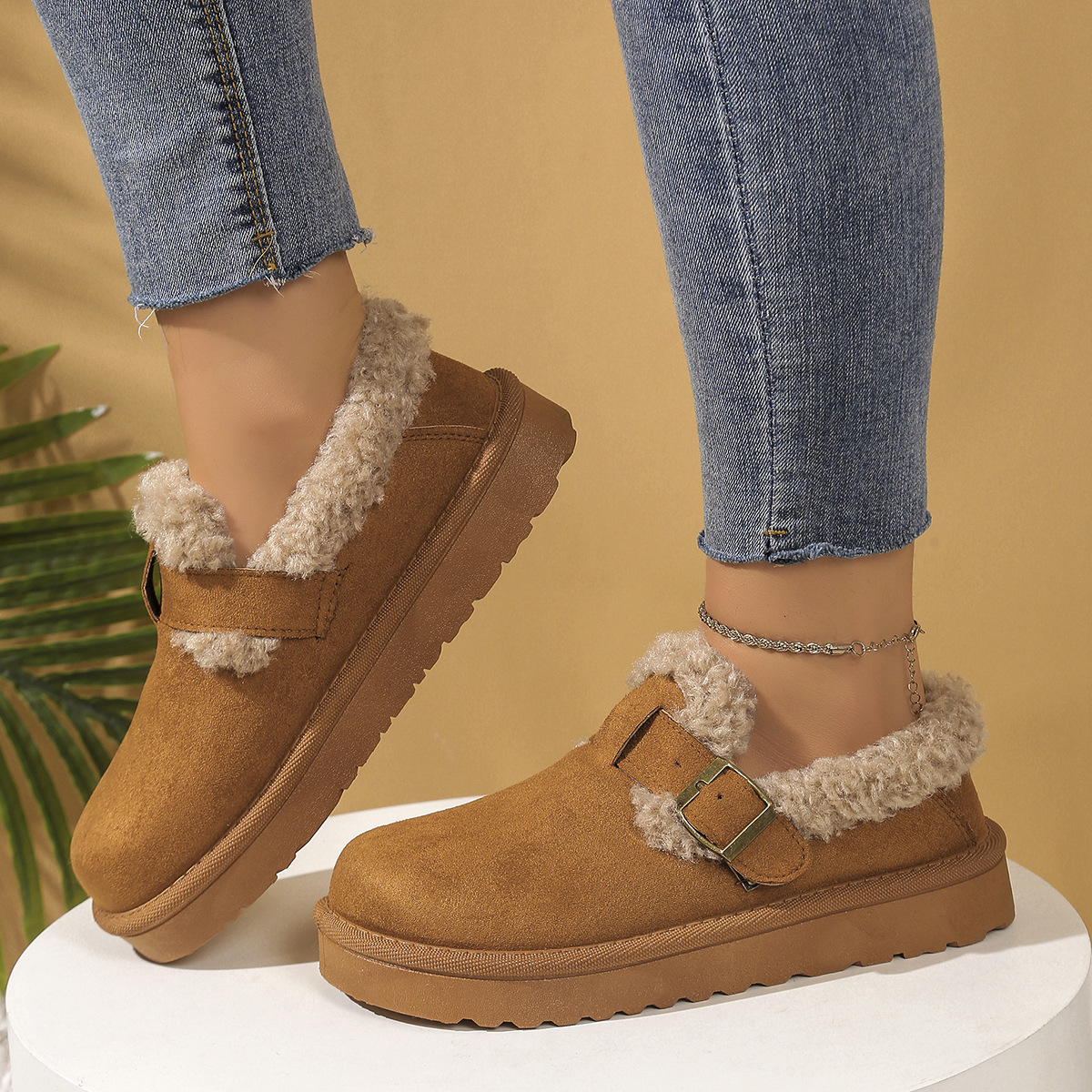 Free shipping women's new design snow boots 2025 winter versatile casual belt buckle with thick velvet and warm cotton shoes size 36-41