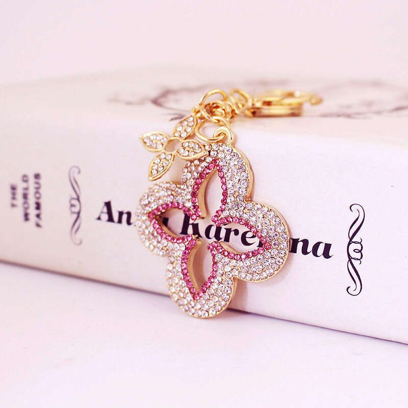 Full Dia Exquisite Four-Leaf Clover Alloy Keychain Accessory Key Chain Gift for Girlfriend Buckle Bag Pendant 1300