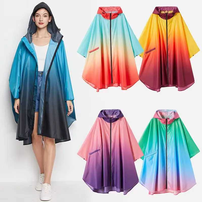 New Colorful Women Biker Raincoat Lightweight Rain Coat Poncho Men Waterproof Cloak Raincoats Adult Gradient Motocycle Rainwear Y250814