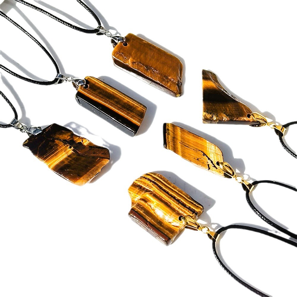 2025 New Arrival Natural Yellow Tiger Eye Raw Stone Slice Pendant Necklace Irregular Polished Gemstone Jewelry for Unique Style