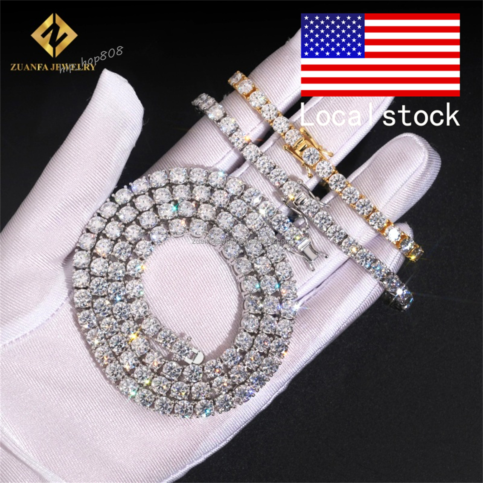 Ship From USA Fashion Iced Out Hip Hop Silver S925 5mm VVS1 Moissanite Diamond GRA Certificate Tennis Chain Bracelet Set
