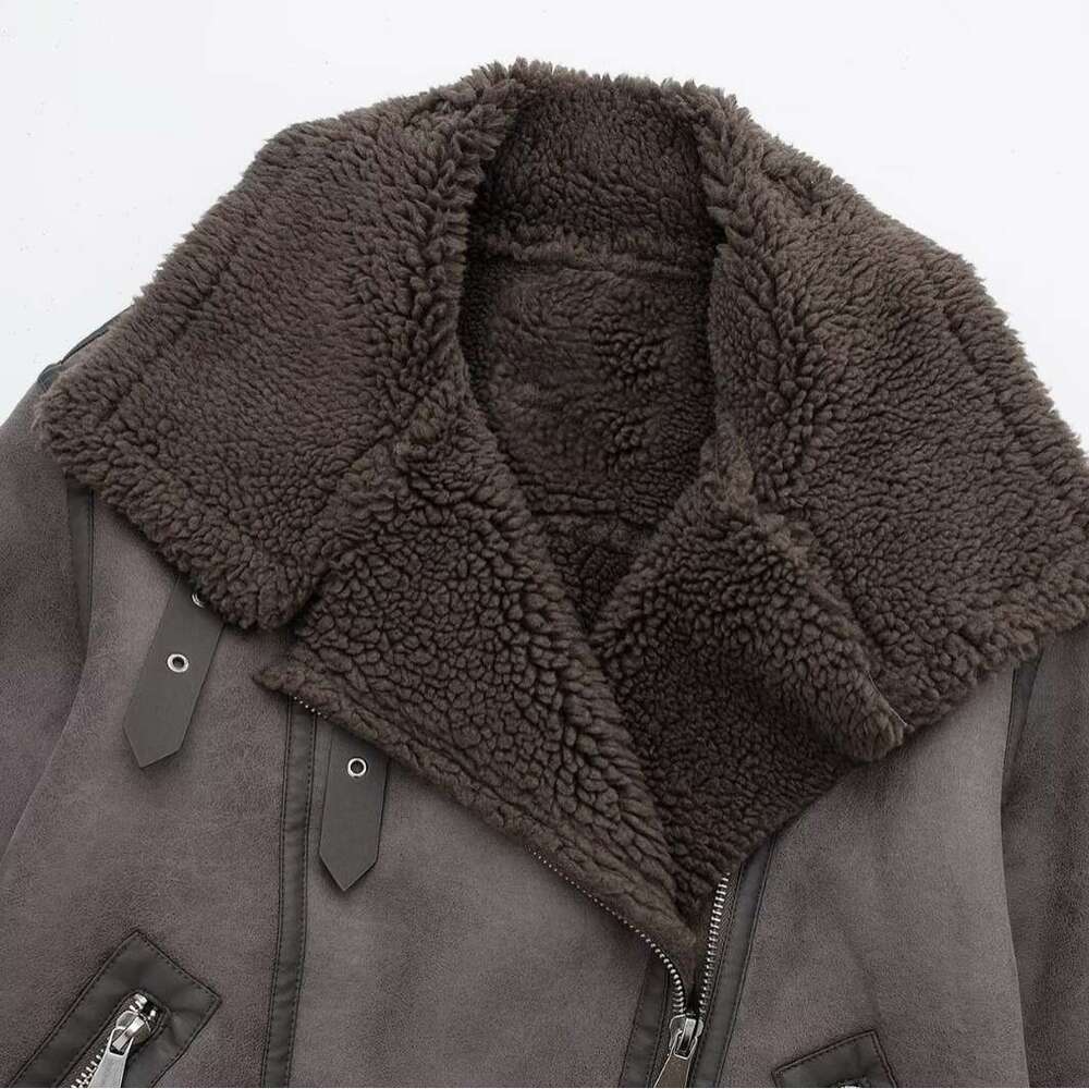 New autumn and winter PU fur integrated warm long sleeved casual long sleeved jacket