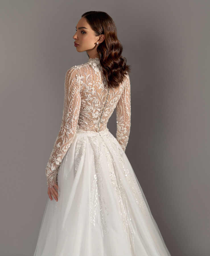 Vintage Mermaid Wedding Dress High Collar Long Sleeves Bridal Gowns Sequins Appliques Detachable Train Dresses Custom Made vestidos de novia