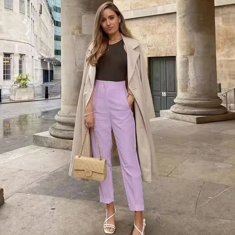 Simple Casual Trousers Pockets Zipper Office Ladys Summer Women Solid Suit Pants Pencil Elegant AllMatch Fashion 250808