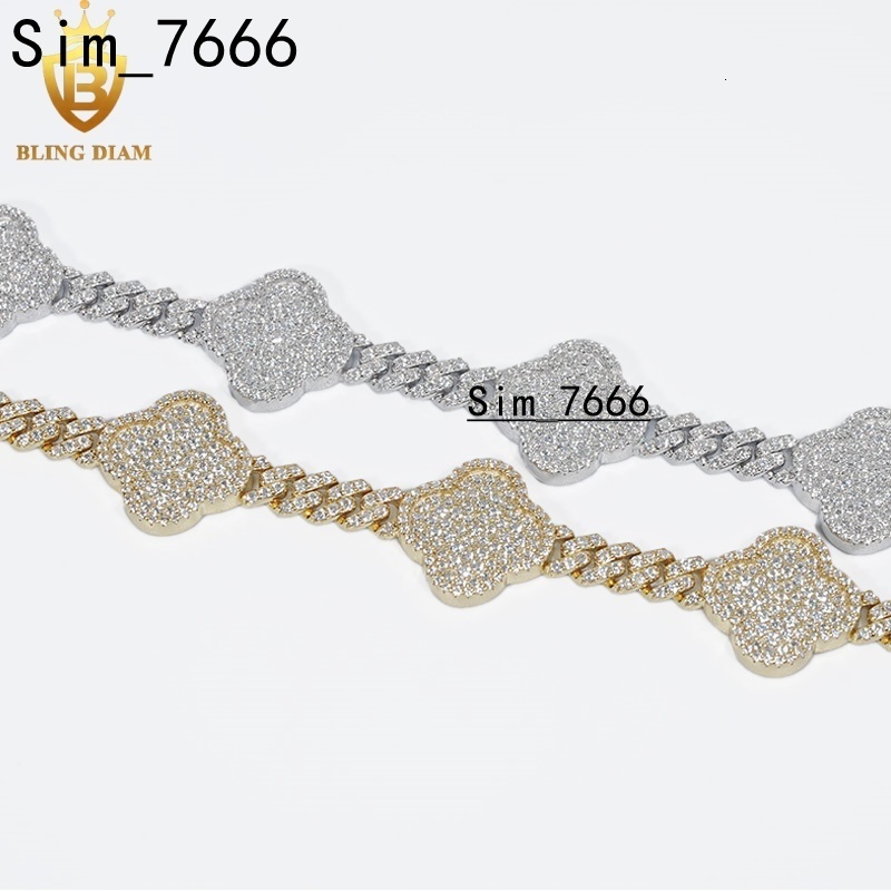 Luxury Charms Bangle Jewelry 6mm 925 Sterling Silver Rose Gold Vvs Moissanite Four-Leaf Clover Bracelets for Men Women