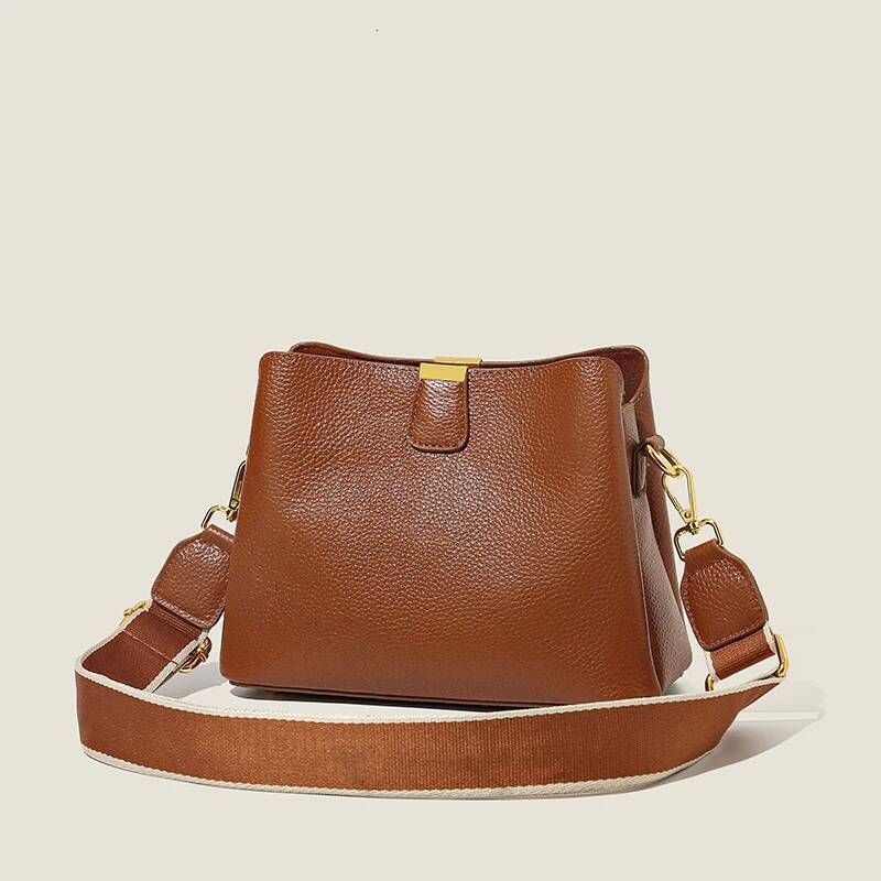 Cow Women Shoulder Crossbody Fashion 3 Layer Ladies Small Bucket Handbag Genuine Leather Female Messenger Bag