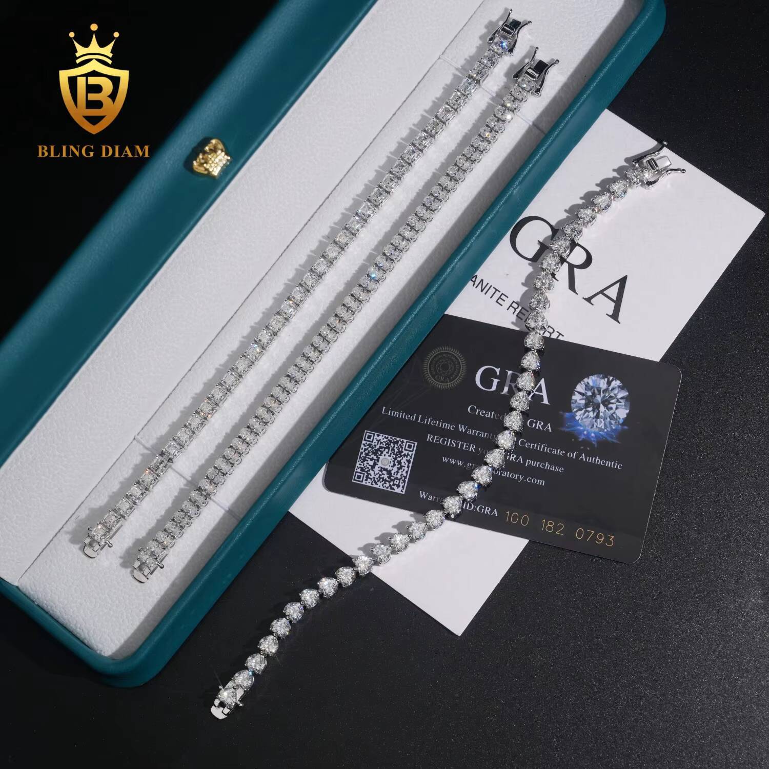 Hot Sale 4*6mm Iced Out Luxury Moissanite Diamond Tennis Necklace 925 Silver Moissanite Chain Bracelet Pass Diamond Tester