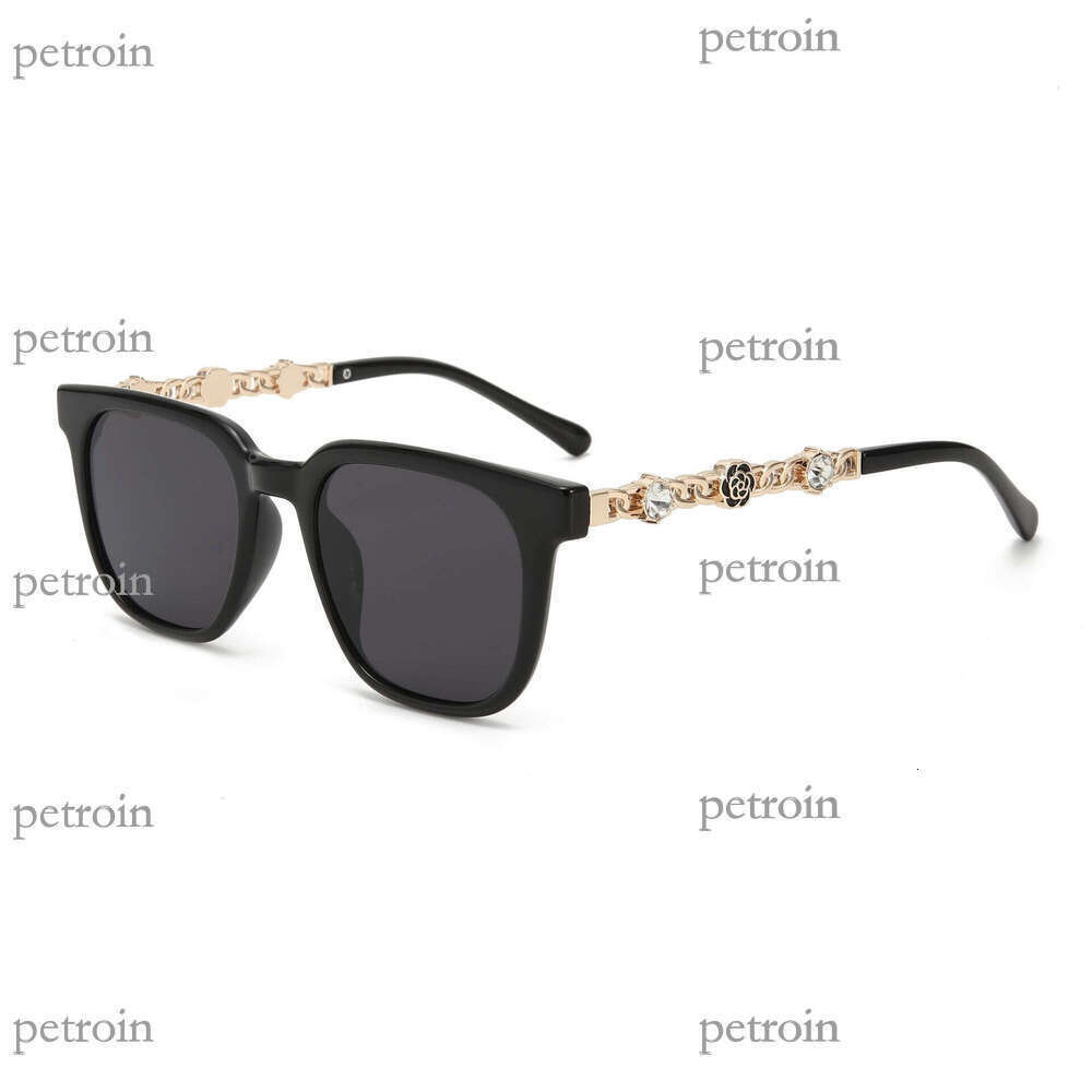 24 New Large Frame Chain with Rhinestones Personality Internet Celebrity Women's Sunglasses Fashion Trend Blue Light Blocking Non-Prescription Gl