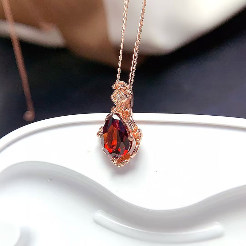 925 silver pendant natural garnet pendant 6mm*8mm genuine garnet jewelry 18K gold plated gemstone necklace for daily wear