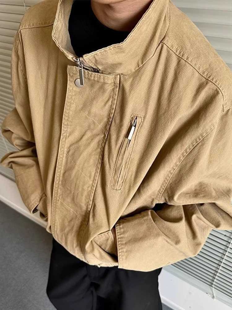 Trendy Multi Pockets Zip-up Crop Jacket Coat For Men Autumn Outerwear Casual Solid Color Short Jackets Vintage Mens Short Coat W250815