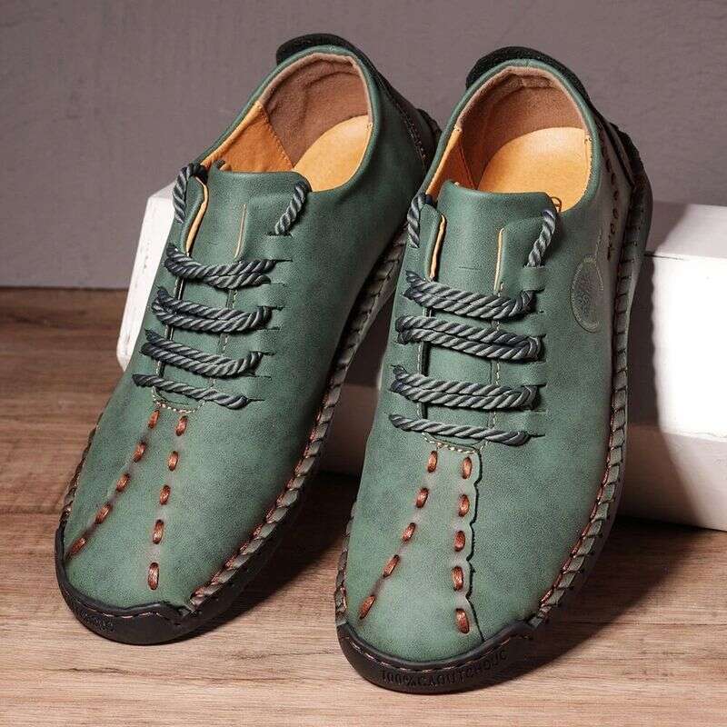 Spring 2022 New Casual Leather Foreign Trade Large Size Handmade Bean Fashion Lace-up Business Men's Shoes